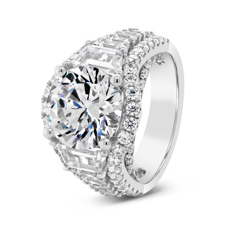 Wide Band Three Stone Diamond Engagement Ring - YJA2479R