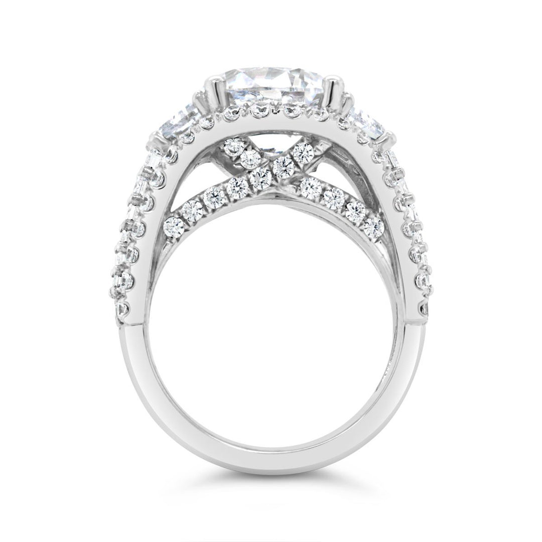 Wide Band Three Stone Diamond Engagement Ring - YJA2479R