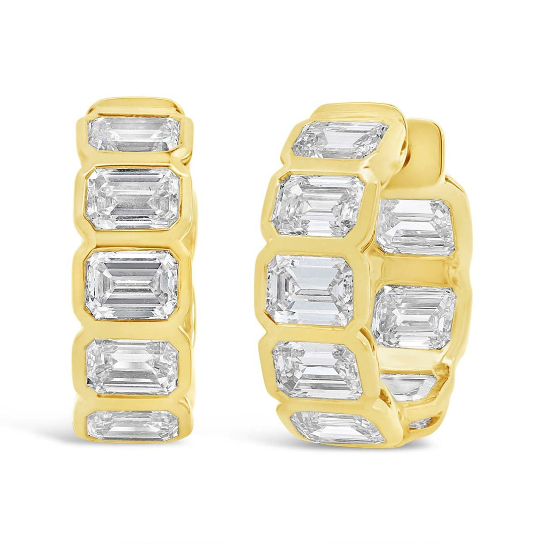 Bezel Set Emerald Lab Grown Diamond Huggie Earrings