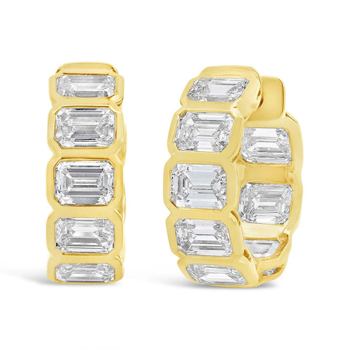 Bezel Set Emerald Lab Grown Diamond Huggie Earrings