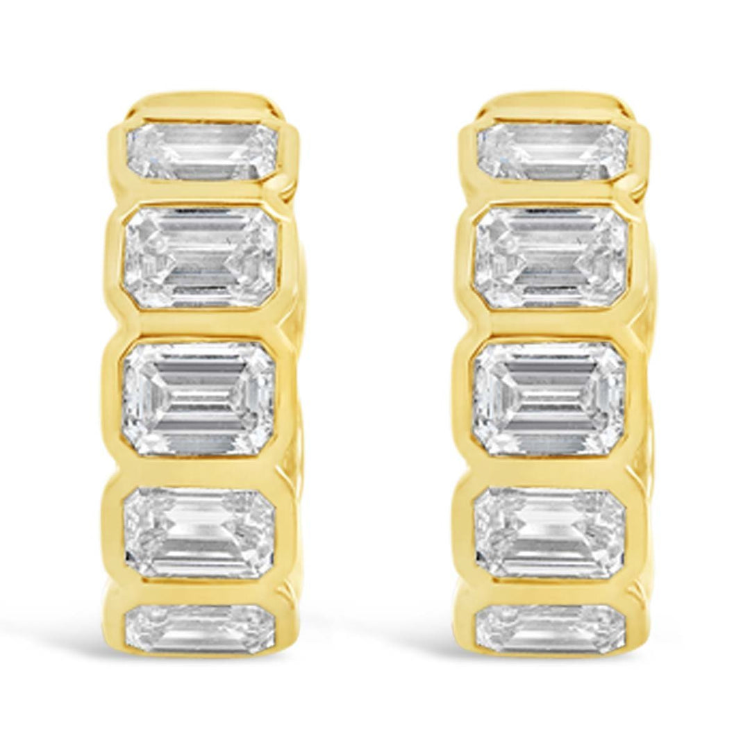 Bezel Set Emerald Lab Grown Diamond Huggie Earrings
