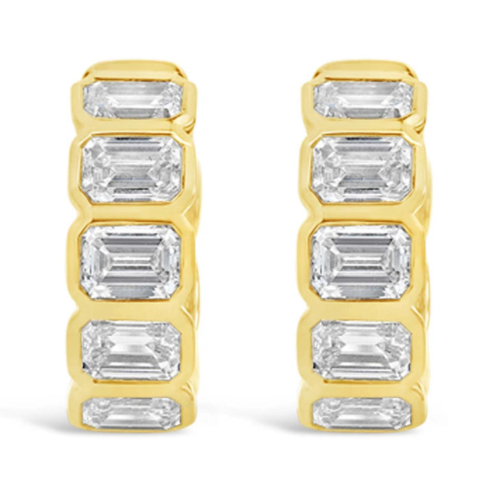 Bezel Set Emerald Lab Grown Diamond Huggie Earrings