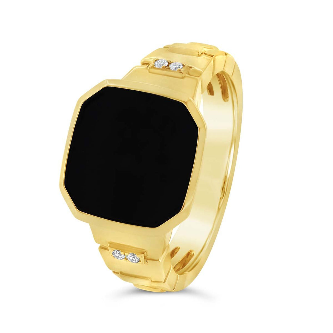 Black Agate and Diamond Signet Ring