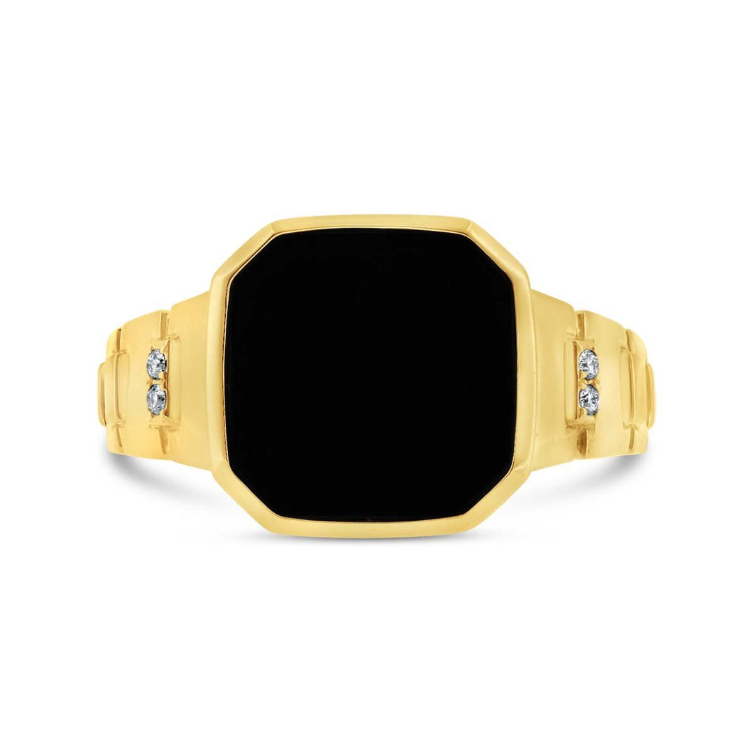 Black Agate and Diamond Signet Ring