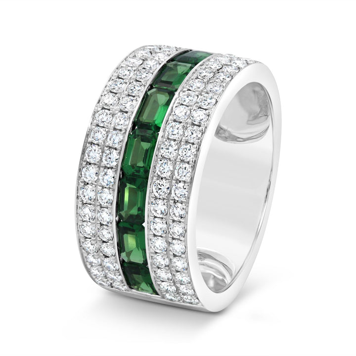 18K White Gold Wide Diamond and Green Garnet Band - SNF6809R