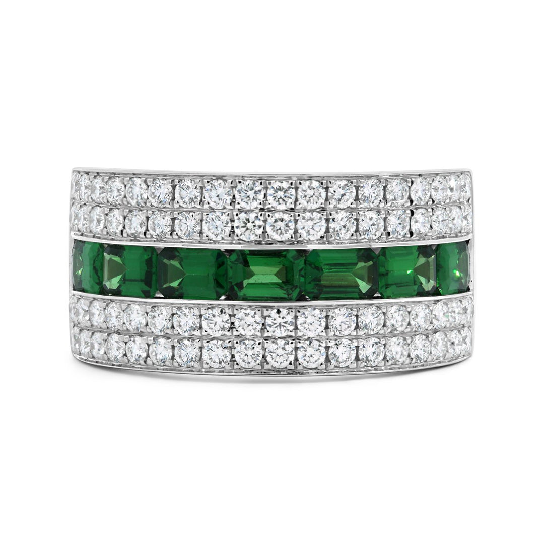 18K White Gold Wide Diamond and Green Garnet Band - SNF6809R