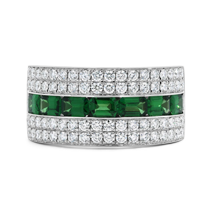 18K White Gold Wide Diamond and Green Garnet Band - SNF6809R