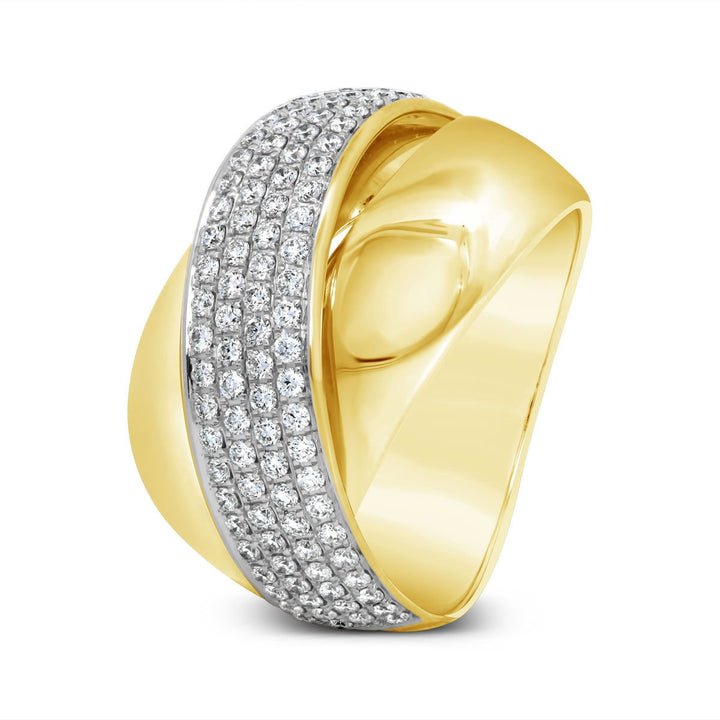 Yellow Gold Italian Cross Over Pave Diamond Dress Ring - K433019
