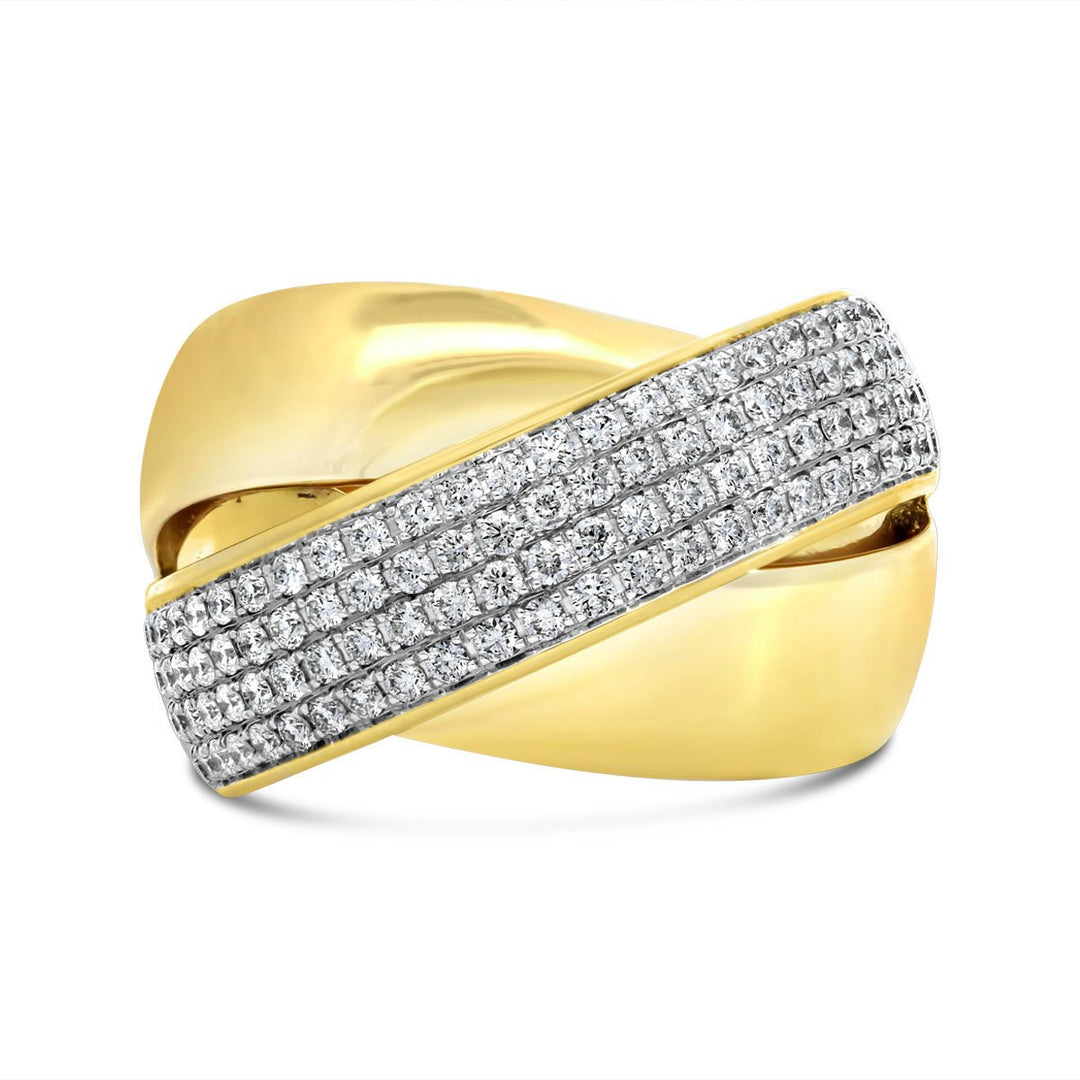 Yellow Gold Italian Cross Over Pave Diamond Dress Ring - K433019