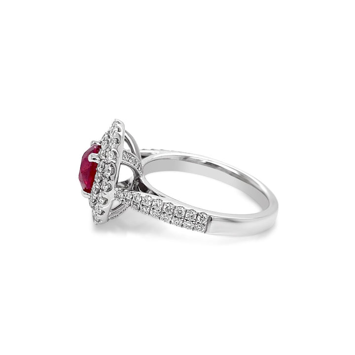 White Gold Double Halo Diamond & Ruby Ring - YJM7551R - The Diamond Guys