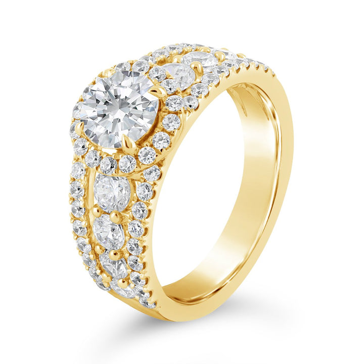 Wide Band Halo Diamond Engagement Ring - ACB115