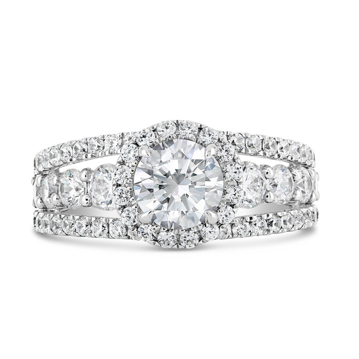 Wide Band Halo Diamond Engagement Ring - ACB115