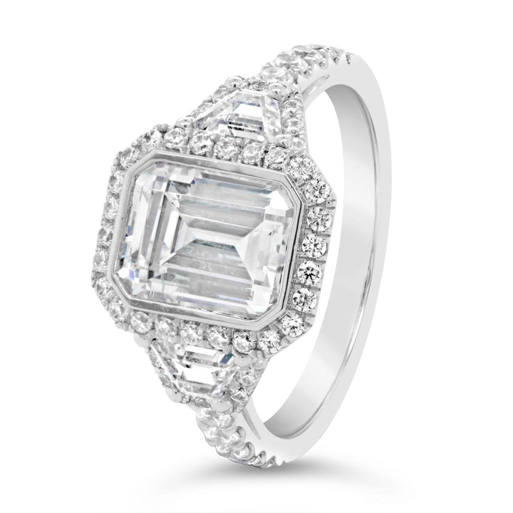 Three Stone Halo Diamond Engagement Ring - The Diamond Guys