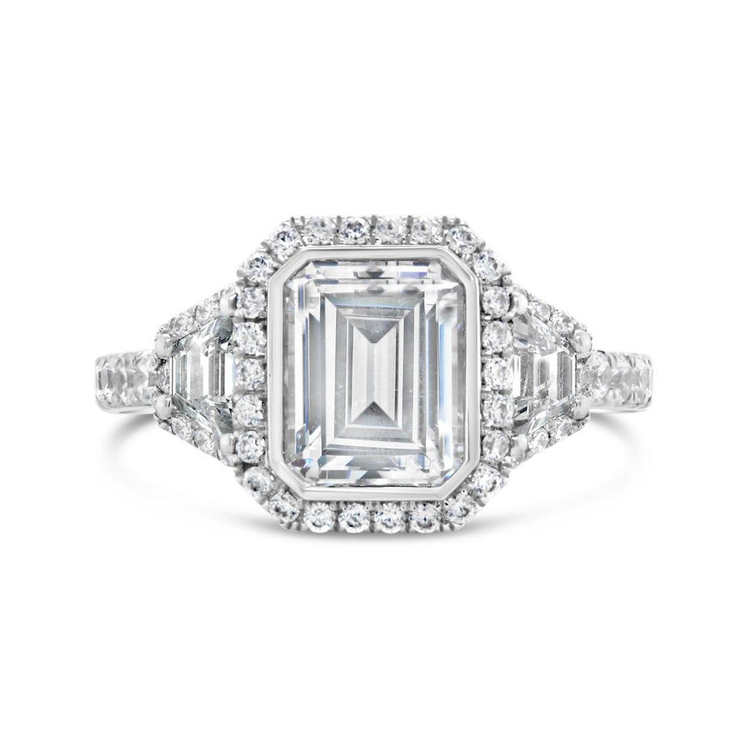 Three Stone Halo Diamond Engagement Ring - The Diamond Guys