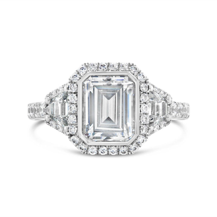 Three Stone Halo Diamond Engagement Ring - The Diamond Guys