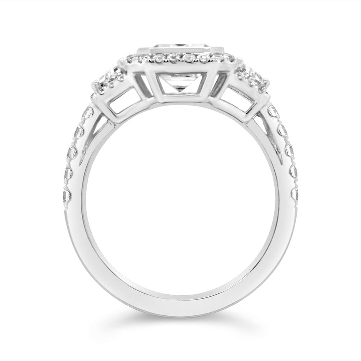 Three Stone Halo Diamond Engagement Ring - The Diamond Guys
