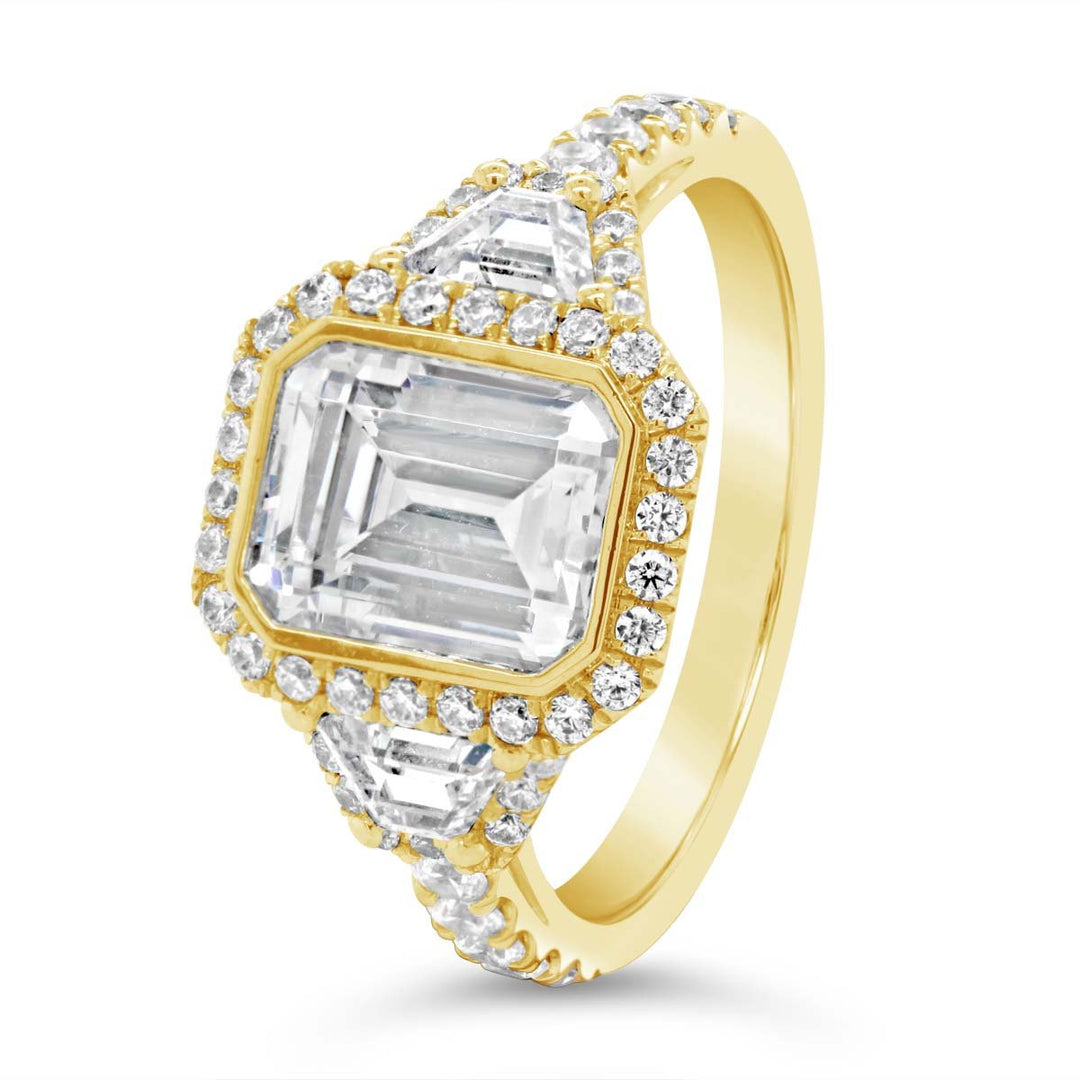 Three Stone Halo Diamond Engagement Ring - The Diamond Guys