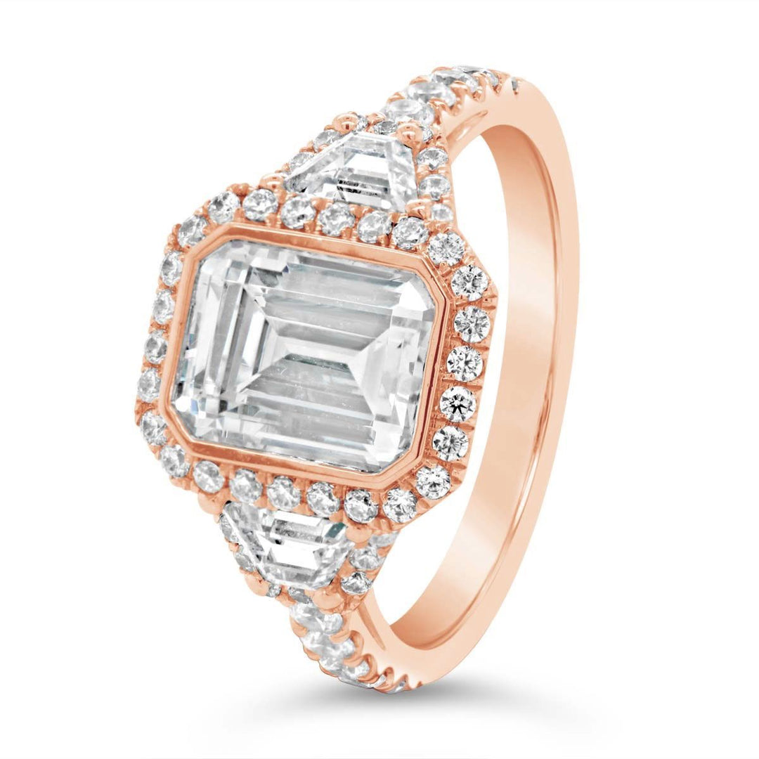 Three Stone Halo Diamond Engagement Ring - The Diamond Guys