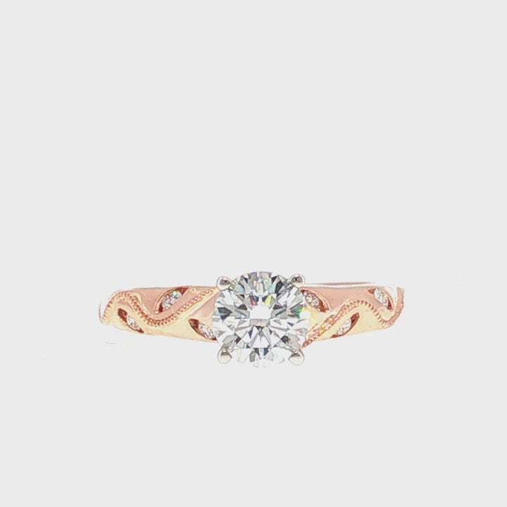 Vintage Inspired Diamond Engagement Ring with Engraving Detail