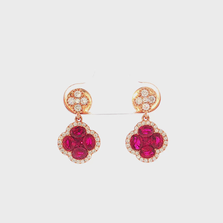 Diamond & Blue Sapphire Flower Dangle Earrings