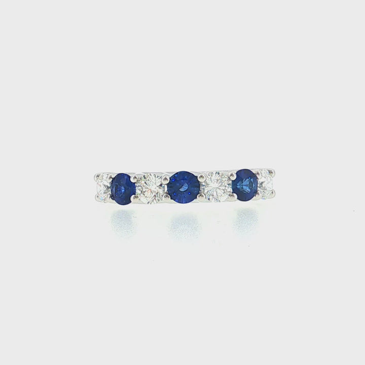 Half Way Set Alternating Blue Saphhire and Diamond Ring