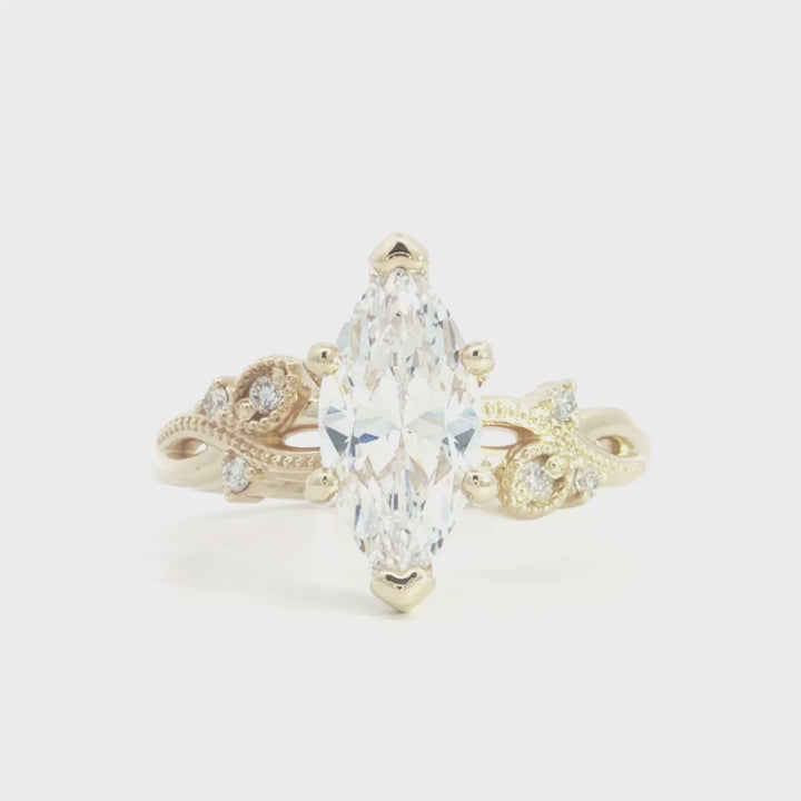 Vintage Inspired Diamond Engagement Ring with Milgrain Leaf Detailing - 126064-MRQ