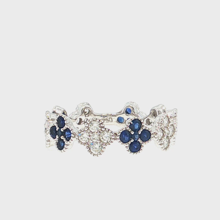 Diamond & Blue Sapphire Clover Eternity Ring