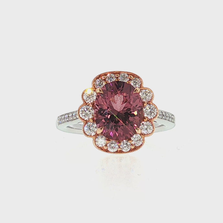 Pink Tourmaline & Diamond Halo Ring