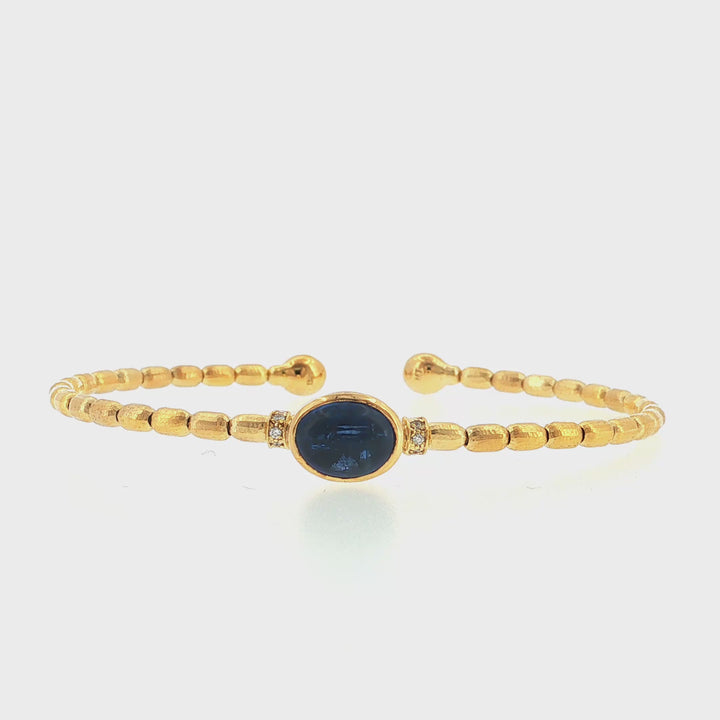 Open Flexy Bracelet with Oval Cebuchon Kyanite & Diamond Pave