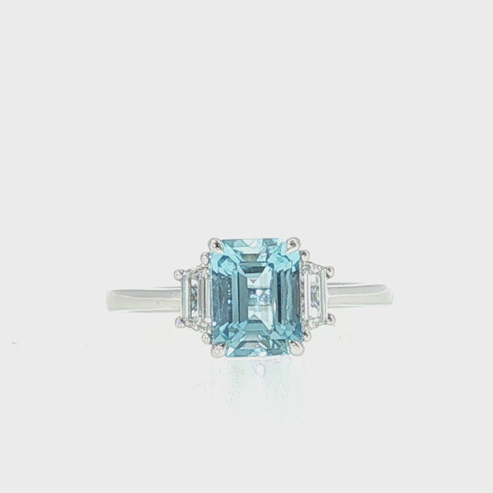 Aquamarine & Diamond Three Stone Ring