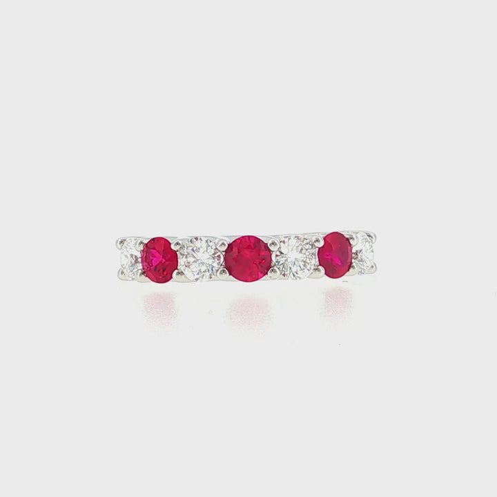 Half Way Set Alternating Ruby and Diamond Ring