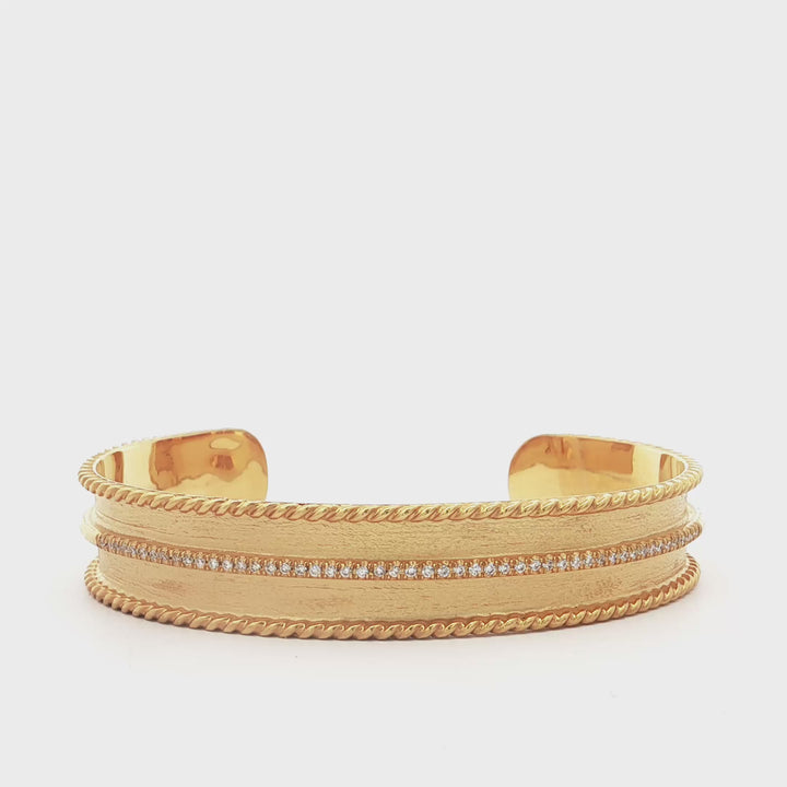 Yellow Gold Diamond Bangle Cuff with Rope Detail - MDG8919