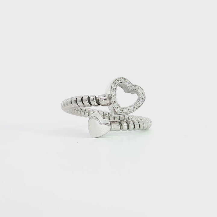 White Gold Italian Diamond Heart Halo Flexi Ring - K434873