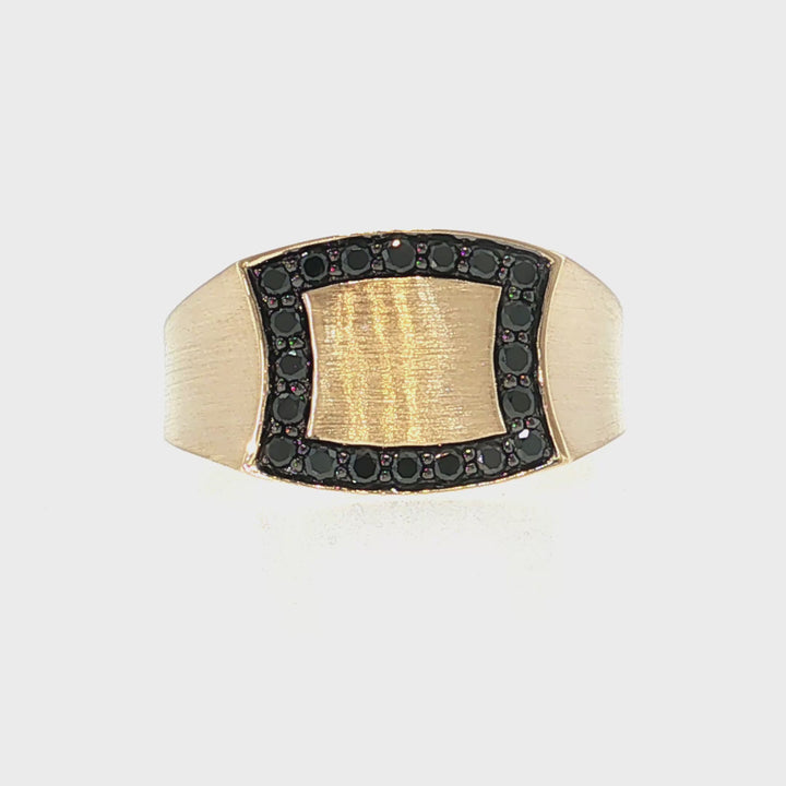 Halo Black Diamond Signet Ring with Satin Finish