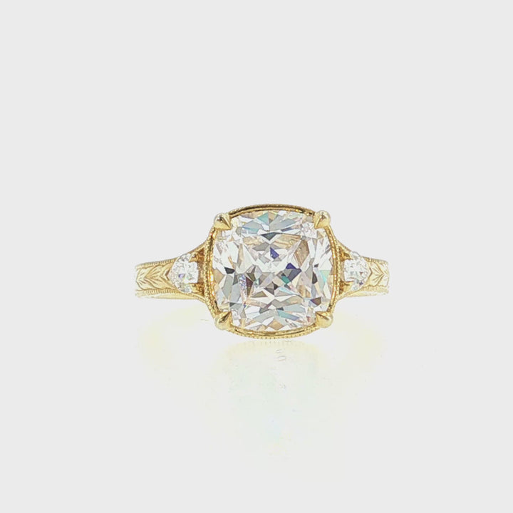 Engraved Flat Shank Diamond Engagement Ring