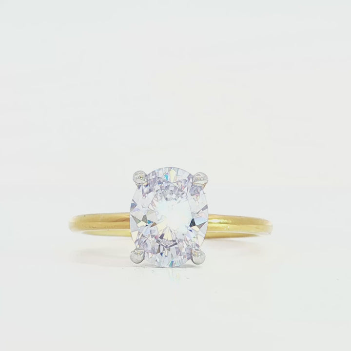 Two Tone Solitaire Hidden Halo Engagement Ring - N0562-OV