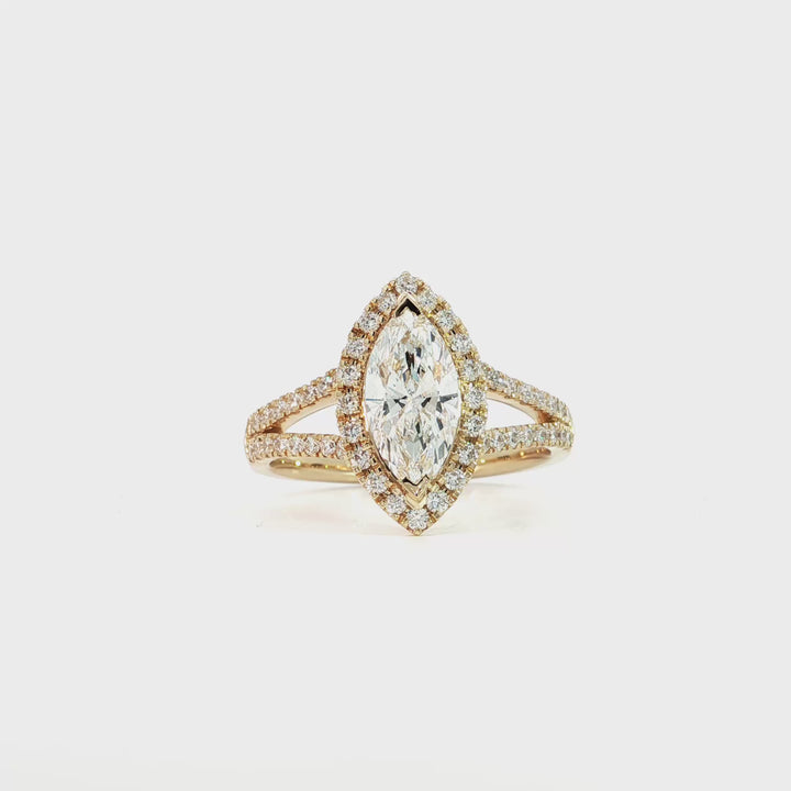 Yellow Gold Lab Grown Diamond Halo Split Shank Engagement Ring - RG1044