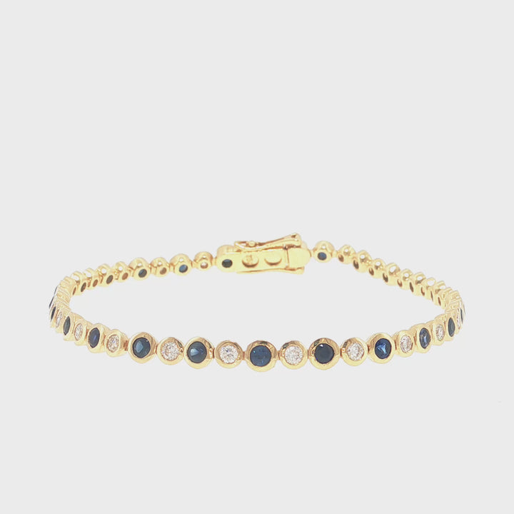Alternating Diamond & Blue Sapphire Bezel Set Bracelet