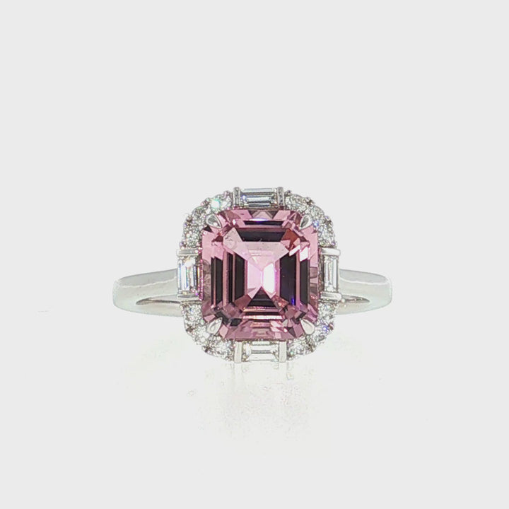 Pink Tourmaline & Diamond Halo Ring