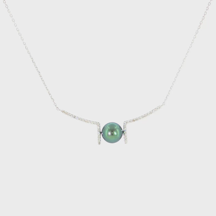 Diamond and 8-9mm Tahitian Pearl Necklace - 962921/BWH