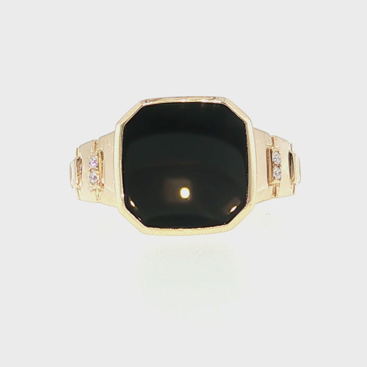 Black Agate and Diamond Signet Ring