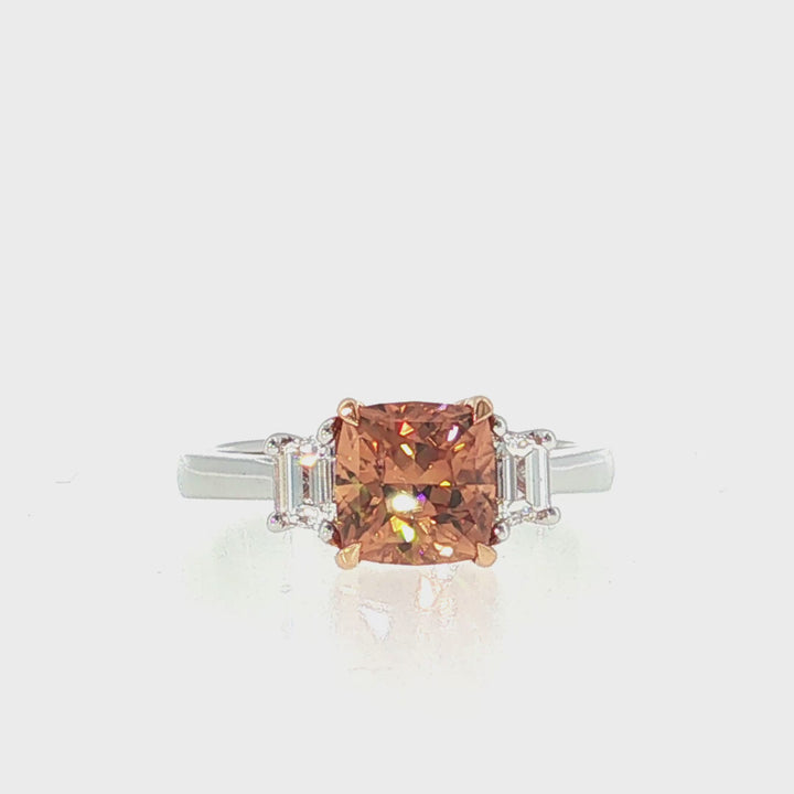 Honey Zircon & Diamond Three Stone Ring