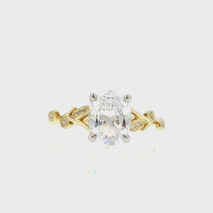 Two Tone Leaf & Vine Design Diamond Engagement Ring - N0101SMA-OV