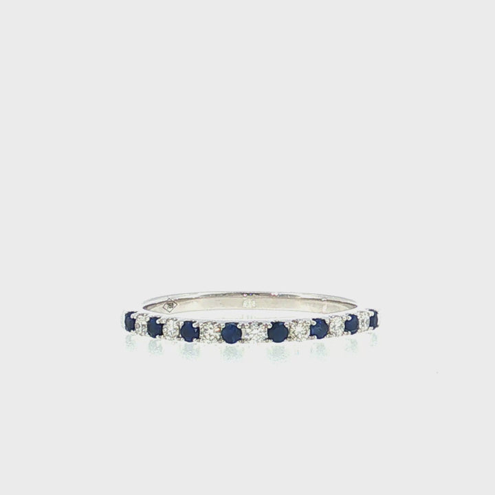 Half Way Set With Alternating Diamond and Blue Sapphire Band