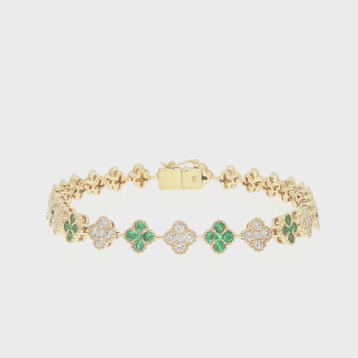 Diamond & Emerald Flower Link Bracelet