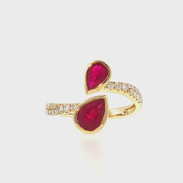 Lab Grown Diamond Pave & Natural Ruby with Bezel Set Crossover Band