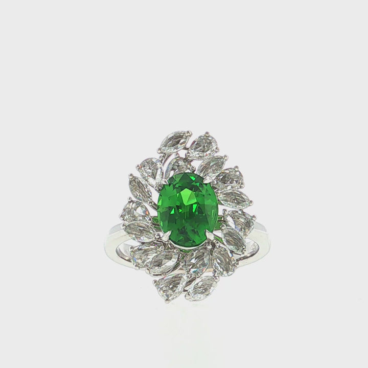 Rose Cut Diamond & Tsavorite Cocktail Ring