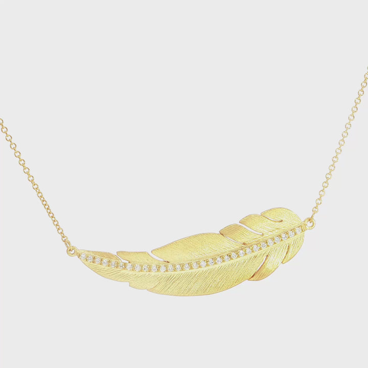 Yellow Gold Diamond Horizontal Feather Necklace - MDG5348