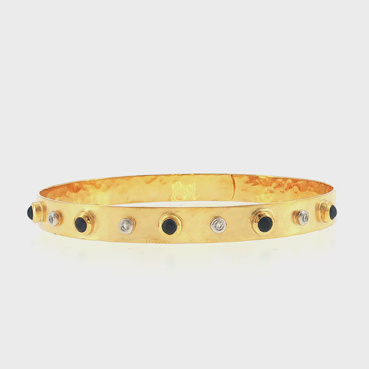 6mm Alternating Blue Sapphire & Diamond Bangle w/ Hammered Finish