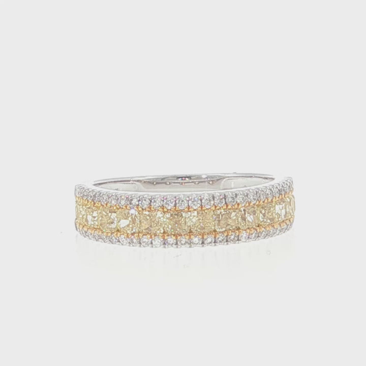 Two Tone Diamond Ring with Princess Cut Yellow Diamonds - GR16413